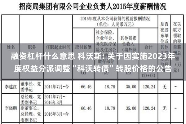 融资杠杆什么意思 科沃斯: 关于因实施2023年度权益分派调整“科沃转债”转股价格的公告