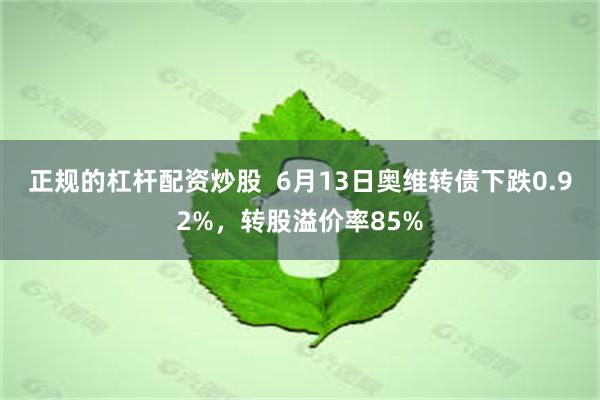 正规的杠杆配资炒股  6月13日奥维转债下跌0.92%，转股溢价率85%