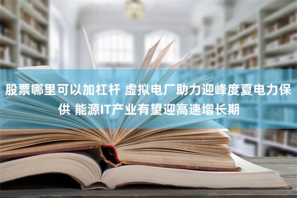 股票哪里可以加杠杆 虚拟电厂助力迎峰度夏电力保供 能源IT产业有望迎高速增长期